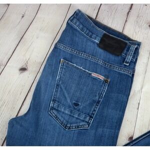 HUDSON‎ Men's Dandy Slouchy Straight Button Fly Jeans SIZE 32/33 Dark Wash